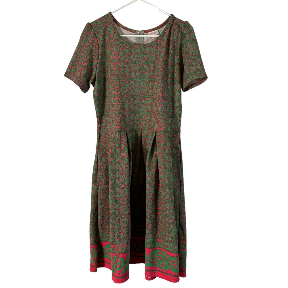 Lularoe Dress Women XL Simply Comfortable Polyester Stretch Peplum Pink Green